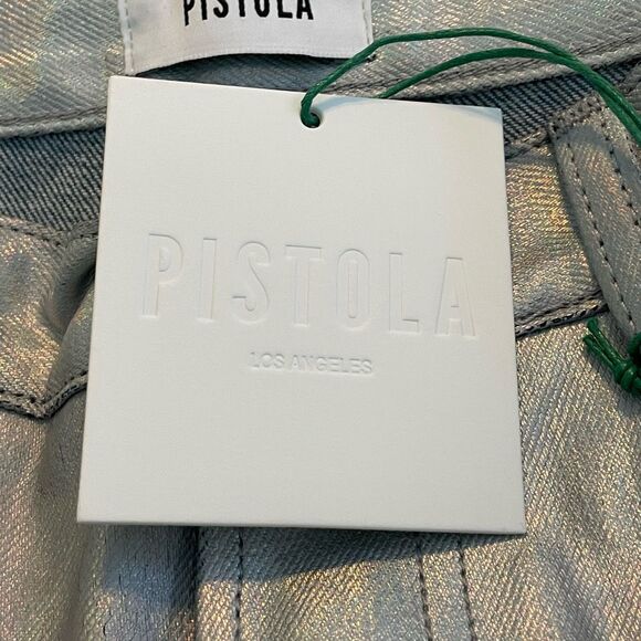 Pistola Cassie Super High Rise Straight Leg Jeans Coated Prism Silver Denim 30 - Picture 10 of 11